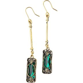 MINACHI Vintage Green Stone Created Emerald Dangle Earrings, Vintage Victorian Jewelry Gifts for Women