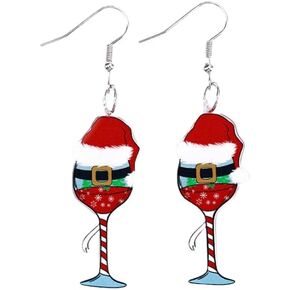 Christmas Red Wine Glass Earrings for Women Christmas Hats Dangle Earrings Acrylic Christmas Earrings Red Christmas Earrings Christmas Holiday Earrings Christmas New Year Party Jewelry