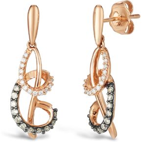 Le Vian 1/3 Carat White and Chocolate Diamond Dangle Drop Earrings for Women I 14k Rose Gold Earrings for Her (Fancy Brown/G-H, VS2-SI1, cttw) Chocolatier Spiral Earrings with Push Backs