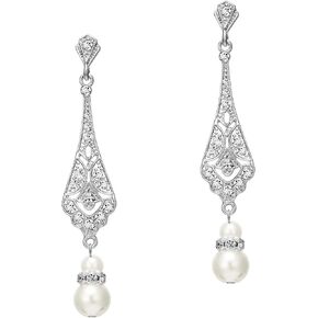 BABEYOND 1920s Vintage Wedding Pearl Dangle Drop Earrings Art Deco Gatsby Earrings