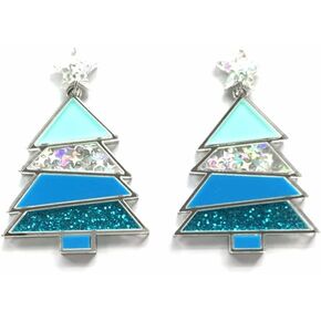 Pingyongchang Christmas Tree Acrylic Glitter Earrings for Women Lightweight Stars Drop Dangle Earrings Statement Holiday Jewelry Xmas Gifts