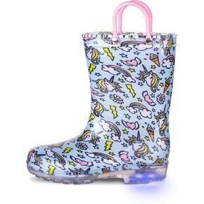 GAWBAW Toddler Rain Boots Kids With Glitter Light up Rain Boots With Easy-on Handles Waterproof For Boys and Girls