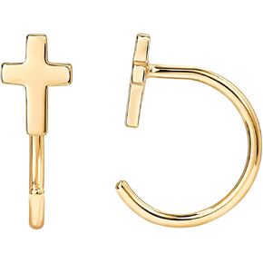 PAVOI 14K Gold Plated Sterling Silver Posts Cross Earrings for Women | Small Religious Faith Cubic Zirconia Cross Studs Huggies Earrings
