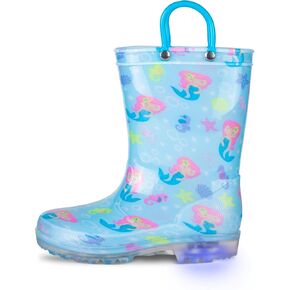 GAWBAW Rain Boots Light Up by Steps with Easy-on Handles and Waterproof Lightweight for Toddlers and Kids Boys Girls