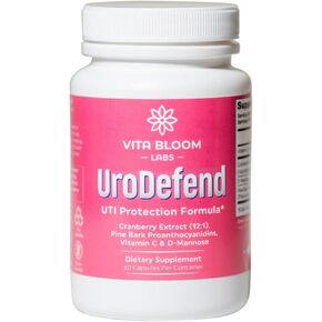 UroDefend UTI Protection Formula | Cranberry PACs | Physician Formulated | Additive Free + Gluten Free | Cranberry Extract, Pine Bark Extract, D Mannose, Vitamin C | 60 Capsules