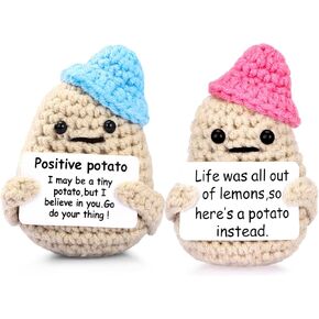 Draupnir 2pcs Positive Potato, 3 inch Mini Funny Knitted Wool Potato Toy with Positive Card,Cute Creative Positive Life Doll Potato for Birthday Gift Encouragement Decoration Party
