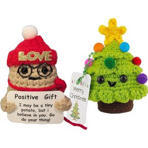 Inspirational Positive Crochet Potato - Handmade Emotional Support Christmas Tree Funny Potato Gifts for Women Friend Men Coworker Birthday ,Christmas Stocking Stuffer White Elephant Under 10 Dollars