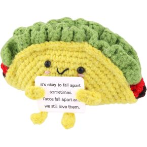 Positive Support Taco, Funny Positive Taco Cute Crocheted Taco Knitted Taco Wool Crochet Doll Motivational Gift Positive Knitted Emotional Toy for Cheer Up Gift Party Decoration