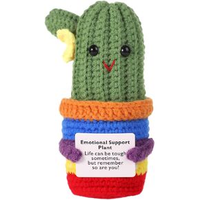Funny Positive Cactus, 5.1 Inch Emotional Support Plush Crochet Potato Plant Knitted Doll Toy with Encouragement Card Wool Gift Decoration for Party, Birthdays, Mexican Cinco de Mayo Fiesta