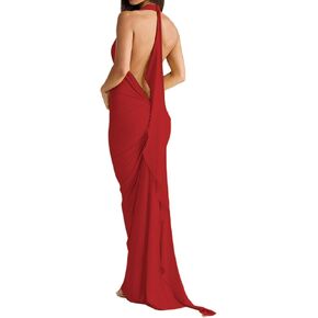 Backless Dress for Women Sexy Halter Deep V Neck Sleeveless Open Back Bodycon Maxi Dress Party Club Cocktail Long Dress
