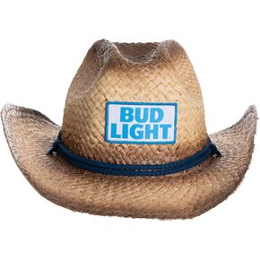 Calhoun Bud Light Logo Straw Beach Cowboy Hat with Curved Brim Tan