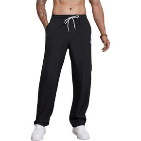 Men's Straight Leg Sweatpants Casual Letter Patched Drawstring Waist Running Pants Lounge