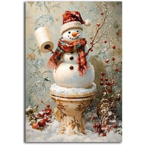 NTEUMM Christmas Wall Art Snowman Wall Decor Snowman on The Toilet Christmas Pictures Home Decorations Winter Scene Painting Farmhouse Poster Living Room Wall Art Canvas Prints Canvas Roll 16x24 inch