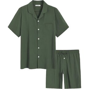 Latuza Men's Summer Cotton Pajamas Short Sleeve Pjs Set