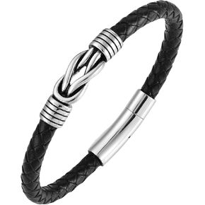 STARCHENIE Leather Infinity Knot Bracelet for Men Stainless Steel Men's Black Braided Leather Bangle Bracelets