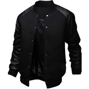 Men's Fashion Splicing Leather Sleeve Baseball Varsity Bomber Jacket