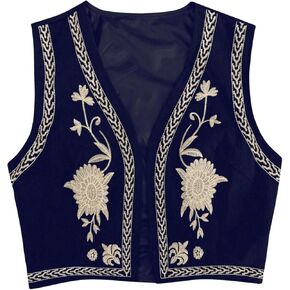 Verdusa Women's Vintage Embroidery Vest Top Open Front Sleeveless Cropped Cardigan Boho Cowgirl Vest Jacket