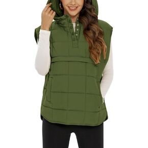 Flygo Women Quilted Pullover Puffer Vest Jacket Oversized Lightweight Sleeveless Down Vests Outerwear