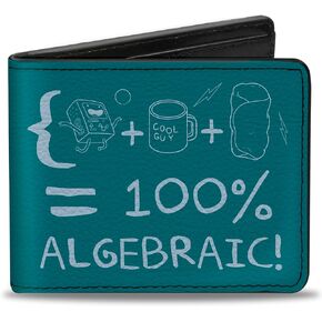 Buckle-Down Cartoon Network Bifold Wallet with Standard Billfold and Card Slots, Adventure Time 100% Algebraic Formula Blue White, Vegan Leather