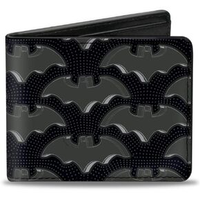 Buckle-Down Men's DC Comics Wallet, Bifold, Batman Bat Emblem Turns Dots Black Grays, Vegan Leather, 4.0" x 3.5"