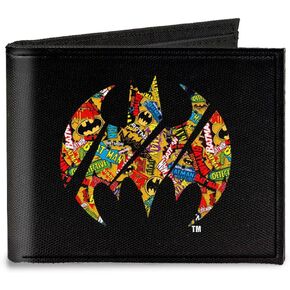 Buckle-Down Canvas Bi-fold Wallet-Bat Signal Black/Logos Stacked