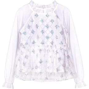 Girl Sequin Mesh Bloues Sparkle Ruffle Collar Long Sleeve Shirts Tops,5-12 Years