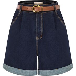 Women Khaki Jean Shorts Beach Shorts Folded Hem Jeans Shorts (Denim Khaki 682,XL)