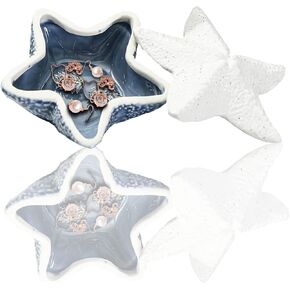 Ceramic Starfish Jewelry Dish Tray Blue Trinket Dish Ocean Coastal Decor Jewelry Tray Jewelry Plate Decorative Tray Ring Holder for Jewelry Birthday Party Christmas Home Room Beach Decor
