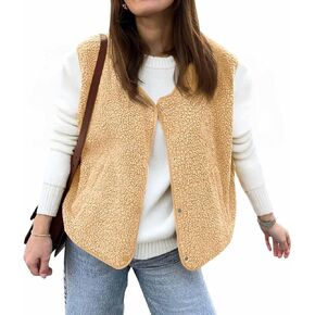 Tankaneo Womens Sherpa Fleece Vest V Neck Sleeveless Fuzzy Jacket Button Down 2024 Fall Fashion Outerwear