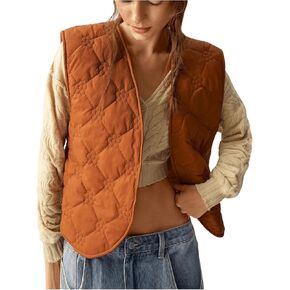 Verdusa Women's Sleeveless Quilted Vest Jacket Floral Open Front Lightweight Outerwear