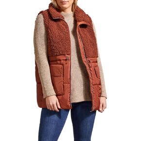 Tribal Women's Mock Neckline Sherpa and Nylon Combo Zip-up Bungee Drawcord Vest