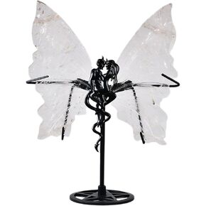 JIC Gem Big White Selenite Crystals Stones Carved Angel Wing White Quartz Crystals Wing Healing Stones Selenite Witchcraft Gemstone Specimen with Dragon Stand（1 Pair,9-10cm）