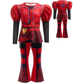 Kids Red Clothing Girls 3D Printed Jacket Top and Flared Pants, Party City Red Costume for Girls Descendants 4 CosPlay