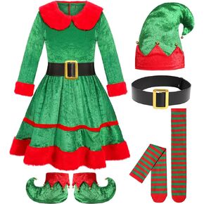 Elf Costume for Girls Kids Christmas Elf Dress Outfit