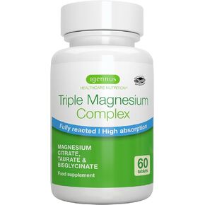 Advanced Triple Magnesium Complex, Fully Reacted & Chelated Glycinate, Taurate & Citrate, Clean Label, High Bioavailability & Absorption, 60 Tablets, Vegan, Non-Buffered, by Igennus