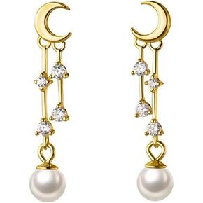 Natural pearl Moon Earrings, Moon and Stars, Small Earrings, Lightweight Earrings, Gift for Her, Crescent Moon, Cadeau de bijoux fantaisie