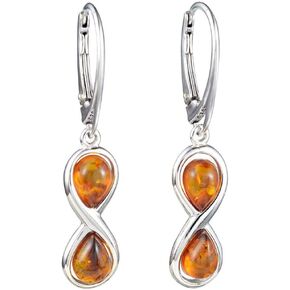 Sterling Silver and Baltic Honey Amber Earrings Infinity