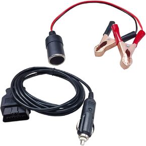 12V OBD II Vehicle ECU Emergency Power Supply Cable, 116'' Car Diagnostic Memory Saver with Alligator, Clip-On Car Battery Cigarette Lighter Power Socket Extension Cable