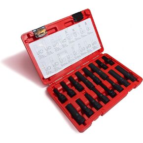 Wheel Accessories Parts 16-Piece Locking Lug Nut Master Key Set of Spline Star and Hex Style Keys, Wheel Lock Removal Kit, Thin-Walled and Long Lug Keys to Prevent Damage to Wheels Double-Hex Heads