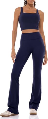 Ukaste Women's Studio Essential Square Neck Sports Bra - Longline Padded Yoga Crop Tops with Built in Bra in Kuwait