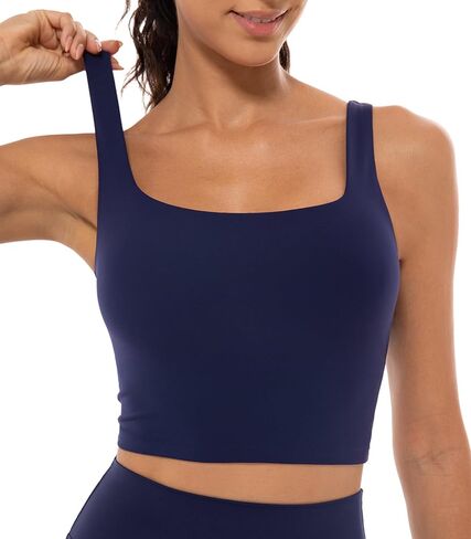 Ukaste Women's Studio Essential Square Neck Sports Bra - Longline Padded Yoga Crop Tops with Built in Bra in Kuwait