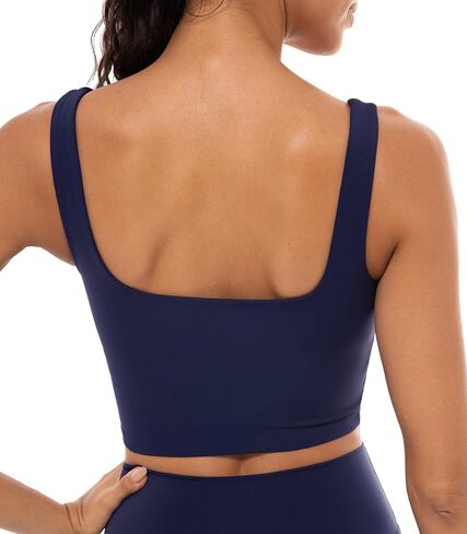 Ukaste Women's Studio Essential Square Neck Sports Bra - Longline Padded Yoga Crop Tops with Built in Bra in Kuwait