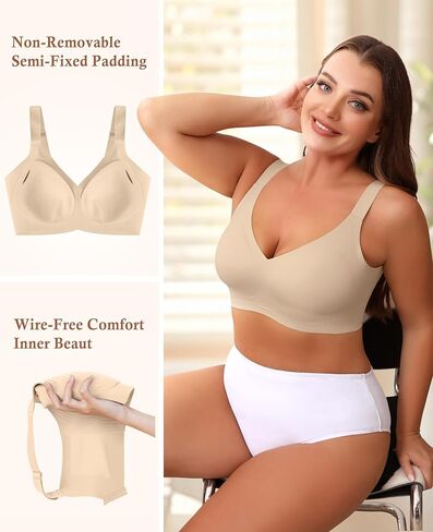 حمالة صدر POSESHE النسائية Wirefree تغطية كاملة بدون سلك داخلي حمالات صدر يومية مريحة لاسلكية مبطنة تي شيرت Bralette in Saudi Arabia
