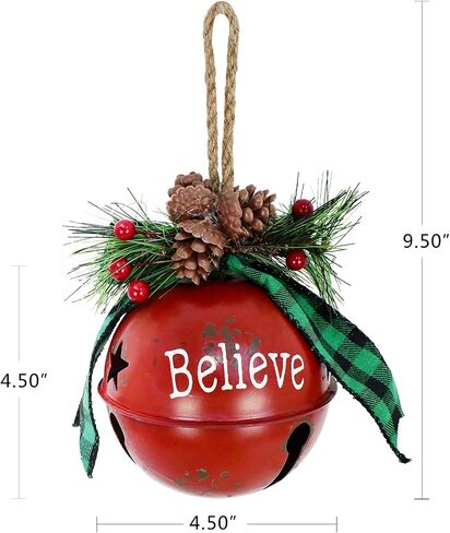 Morning View Christmas Bells Decorations Large Red Jingle Bell Ornaments Big Giant Xmas Hanging Bells Round for Christmas Tree Holiday Winter Party Wall Decor Outdoor Believe 4.5 Inches in Saudi Arabia