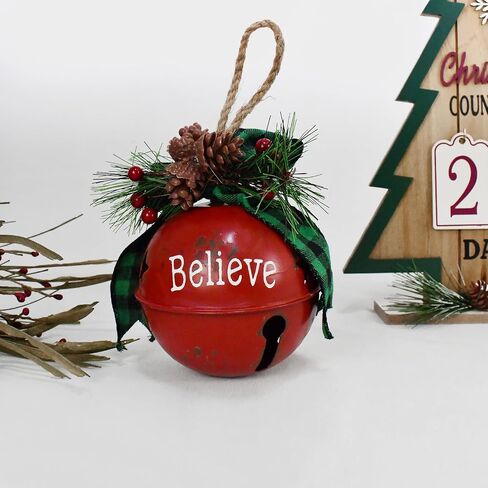 Morning View Christmas Bells Decorations Large Red Jingle Bell Ornaments Big Giant Xmas Hanging Bells Round for Christmas Tree Holiday Winter Party Wall Decor Outdoor Believe 4.5 Inches in Saudi Arabia