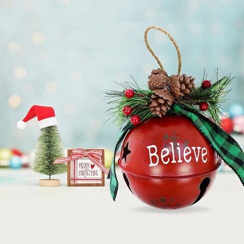 Morning View Christmas Bells Decorations Large Red Jingle Bell Ornaments Big Giant Xmas Hanging Bells Round for Christmas Tree Holiday Winter Party Wall Decor Outdoor Believe 4.5 Inches in Saudi Arabia