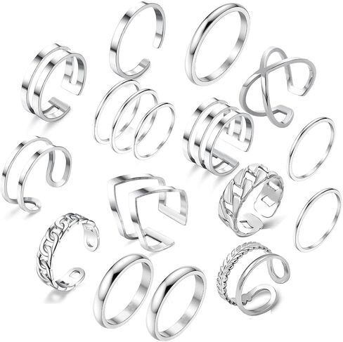 15/17 Silver Knuckle Rings for Women Stainless Steel Rings Set Silver Stackable Rings Midi Ring Knuckle Rings Adjustable Knuckle Stackable Rings Midi Ring Set Silver Rings for Women Set in Saudi Arabia