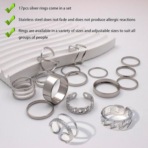 15/17 Silver Knuckle Rings for Women Stainless Steel Rings Set Silver Stackable Rings Midi Ring Knuckle Rings Adjustable Knuckle Stackable Rings Midi Ring Set Silver Rings for Women Set in Saudi Arabia