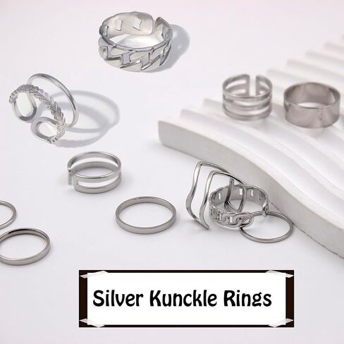 15/17 Silver Knuckle Rings for Women Stainless Steel Rings Set Silver Stackable Rings Midi Ring Knuckle Rings Adjustable Knuckle Stackable Rings Midi Ring Set Silver Rings for Women Set in Saudi Arabia