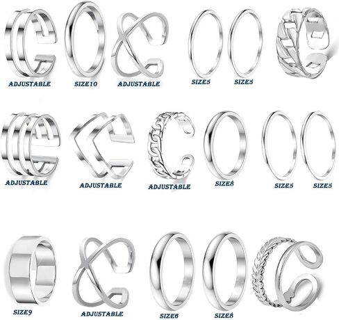 15/17 Silver Knuckle Rings for Women Stainless Steel Rings Set Silver Stackable Rings Midi Ring Knuckle Rings Adjustable Knuckle Stackable Rings Midi Ring Set Silver Rings for Women Set in Saudi Arabia